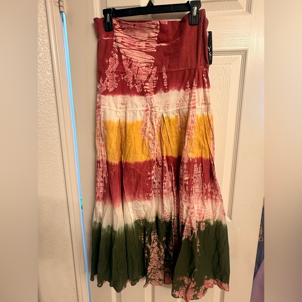 Vintage Boho Hippie Chick Tie-Dye Maxi Skirt OR strapless dress
